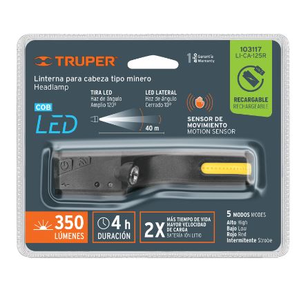 LINTERNA P/MINERO RECARGABLE 125 LUM CON SENSOR TRUPER