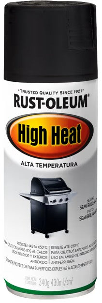PINTURA EN AEROSOL, COLOR NEGRO SEMI BRILLANTE, ALTA TEMPERATURA, 340 g, RUST-OLEUM