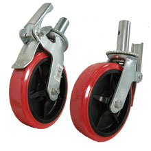 RUEDA DE POLIURETANO DE 8" X 2", ROJA, CON VASTAGO Y FRENO, HEAVY DUTY