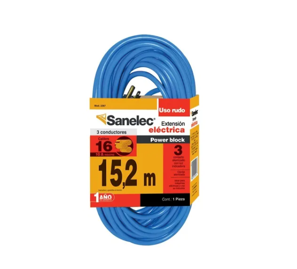 EXTENSION ELECTRICA DE 15.2 MTS, CAL. 16/3, POWER BLOCK, DE USO RUDO