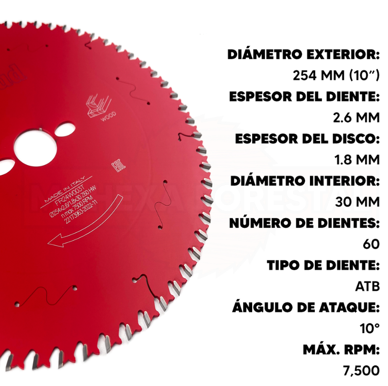 DISCO PARA SIERRA CIRCULAR PARA MADERA 10"  60D FREUD
