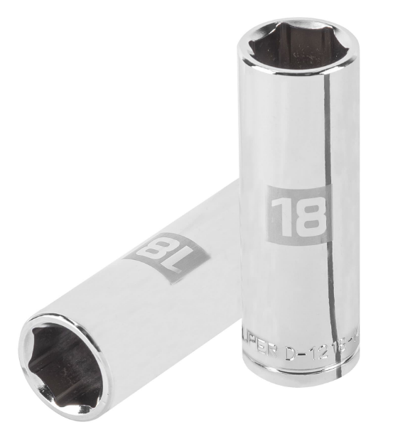 DADO DE 18 mm, CUADRO DE 1/2", 6 PUNTAS LARGO, D-1218-ML