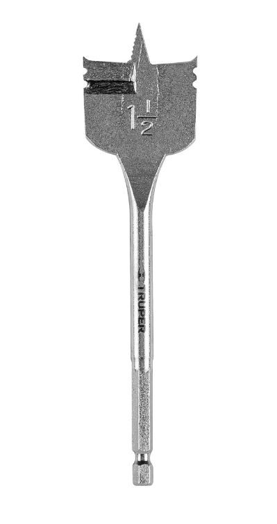 Broca para madera tipo manita 1-1/2" con punta triscada y vástago hexagonal