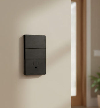 APAGADOR DOBLE+TOMACORRIENTE SANTORINI 127 V / 15 A PLASTICO ABS NEGRO