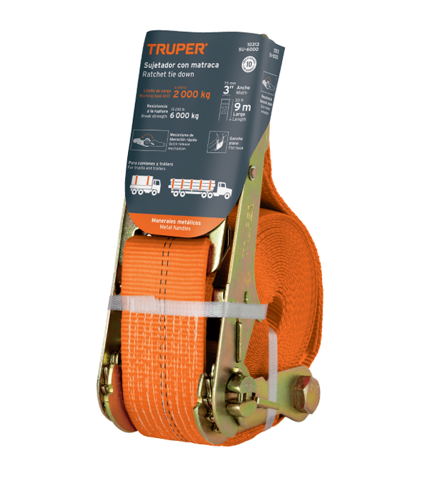SUJETADORES CON MATRACA, CARGA MAXIMA 5400 9M X 3" C1/M2