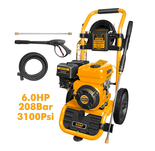 HIDROLAVADORA CON MOTOR A GASOLINA INGCO, 3100 PSI, 6.0HP