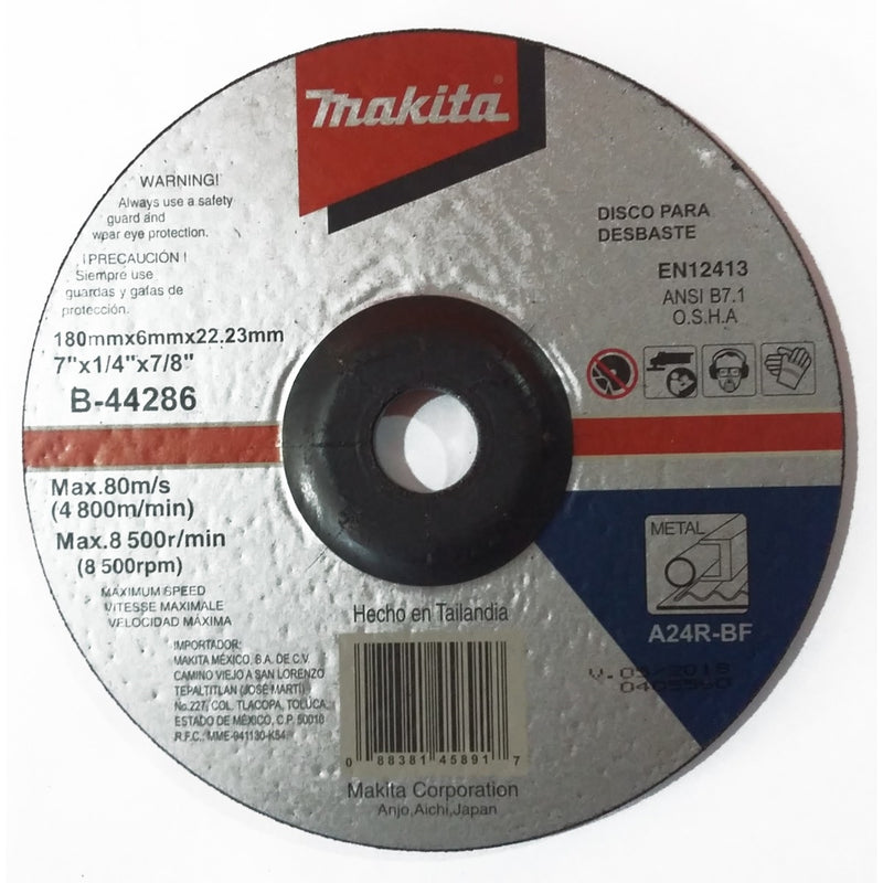 DISCO DE DESBASTE 7" X 1/4" X 7/8", METAL, A24R-BF MODELO D-18219 MAKITA
