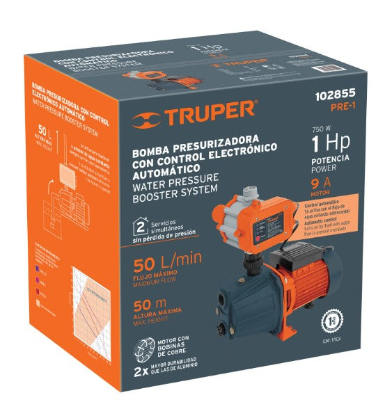 BOMBA ELECTRICA PRESURIZADORA PARA AGUA TRUPER, CAPACIDAD DE 1HP>
