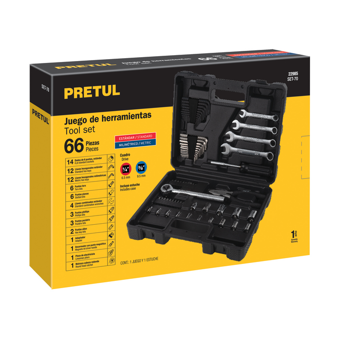 JUEGO DE DADOS Y HERRAMIENTAS PARA MECANICO, 66 PZAS.