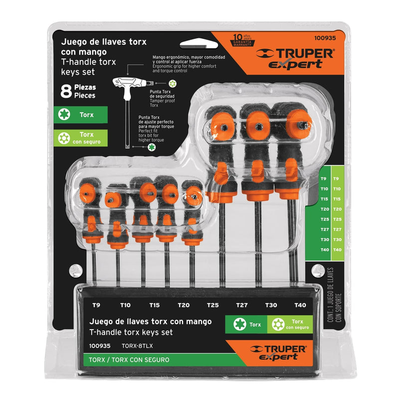 JUEGO DE 8 LLAVES TORX EXTRALARGAS CON MANGO T