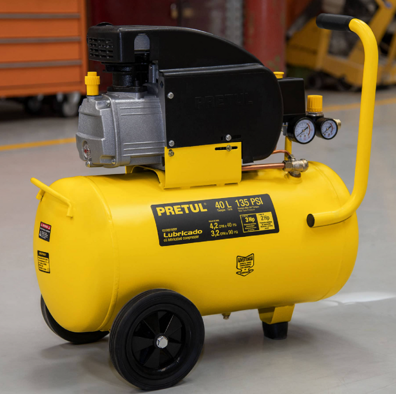 COMPRESOR DE AIRE 40 L, 2HP, 4.2 CFM @ 40 PSI, 3.2 CFM @ 90 PSI, PRETUL
