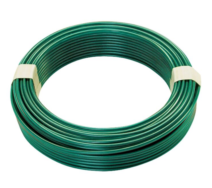 Cable recubierto para tendero verde en rollo, 30 m, con extremos crema