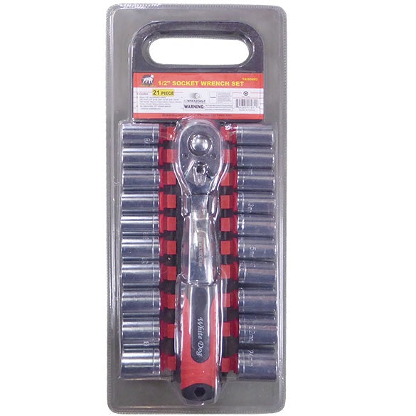 JUEGO DE DADOS 21 PZAS SAE Y mm CUADRO 1/2 C/MATRACA