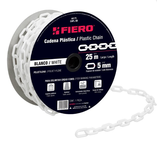CADENA PLASTICA 3/16" X 25 MTS, BLANCA