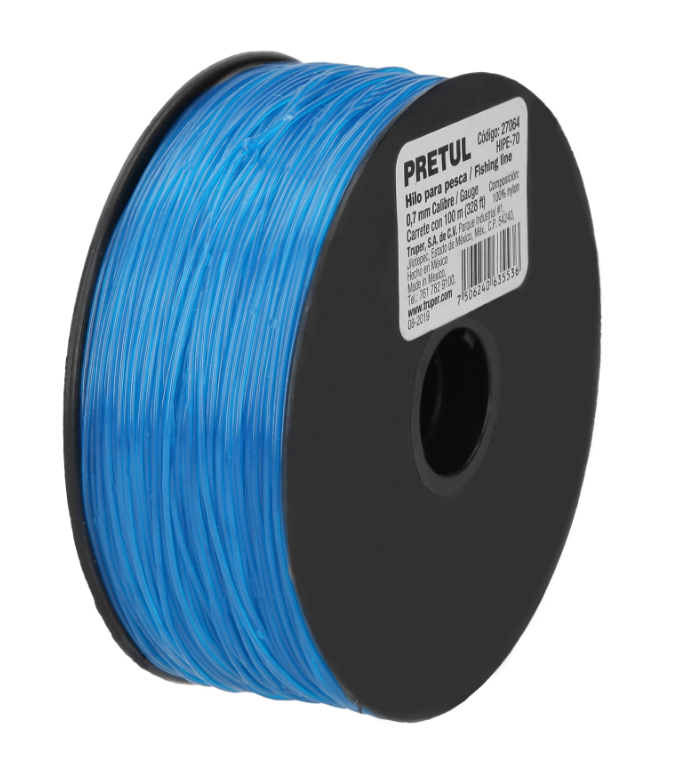 HILO PARA PESCA AZUL, CALIBRE 0.70 mm, LARGO DE 100 m, PRETUL