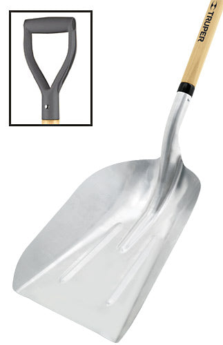 PALA SANITARIA DE ALUMINIO, #15-1/2 , PUÑO 'Y', MANGO DE MADERA DE 27"