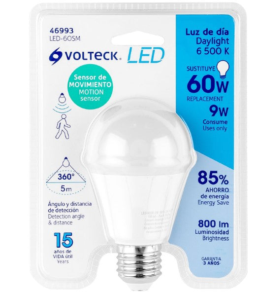 FOCO LED TIPO BULBO 9 W C/SENSOR DE MOVIMIENTO