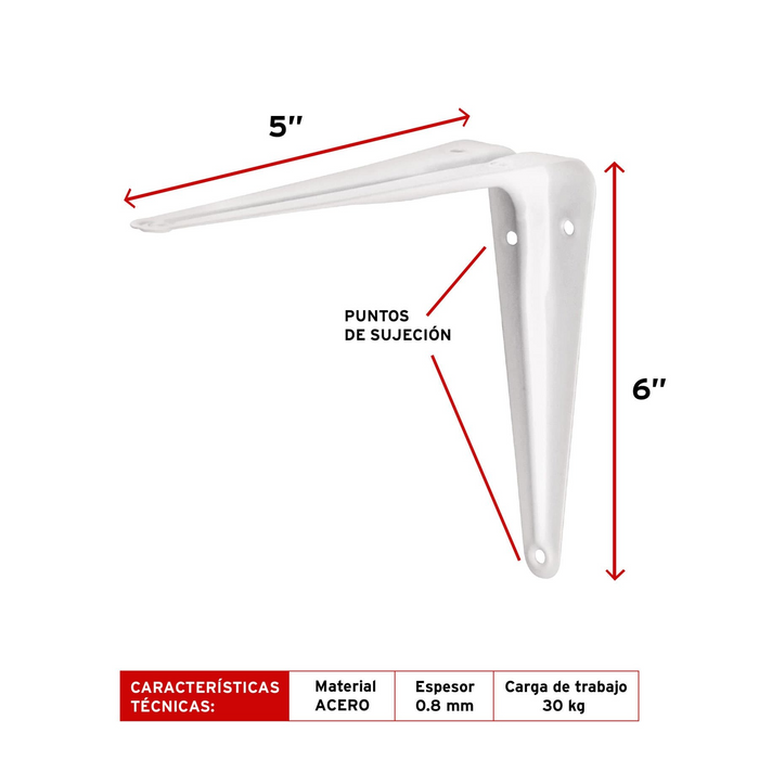 MENSULA 5" X 6", BLANCA, FIERO