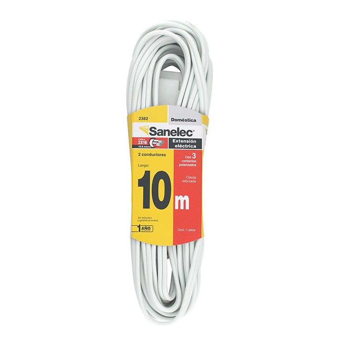 EXTENSION ELECTRICA DE 10 MTS, CAL. 16, BLANCA