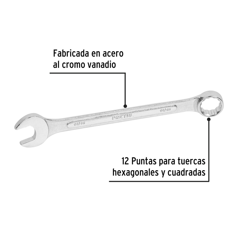 LLAVE COMBINADA 11/16" X 210 mm DE LARGO PRETUL