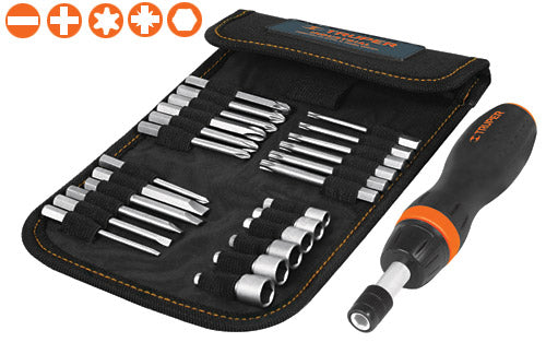 DESARMADOR DE MATRACA CON 24 PUNTAS INTERCAMBIABLES Y ESTUCHE