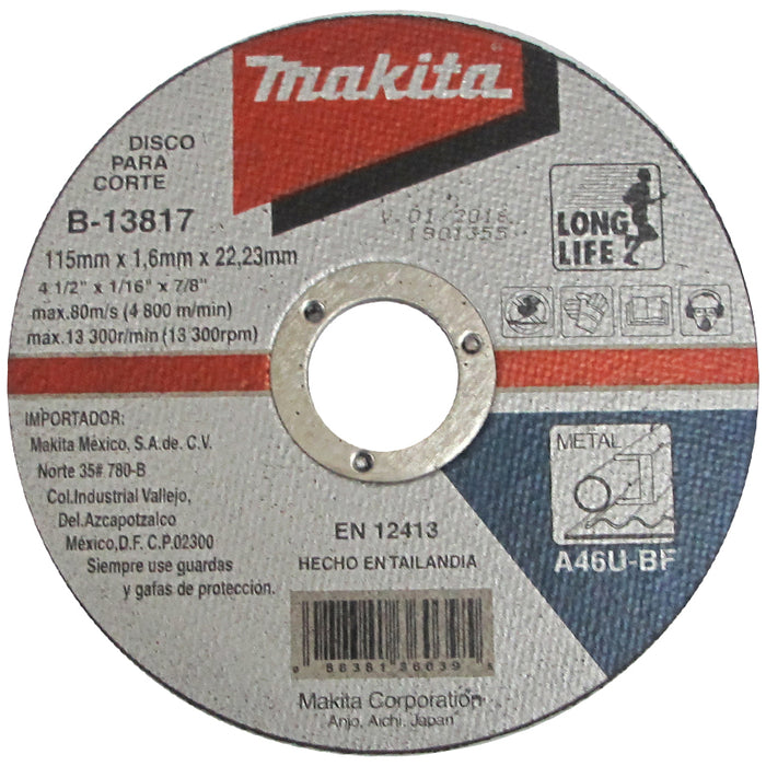 DISCO DE CORTE 4-1/2" X 1/16" X 7/8", METAL, MAKITA