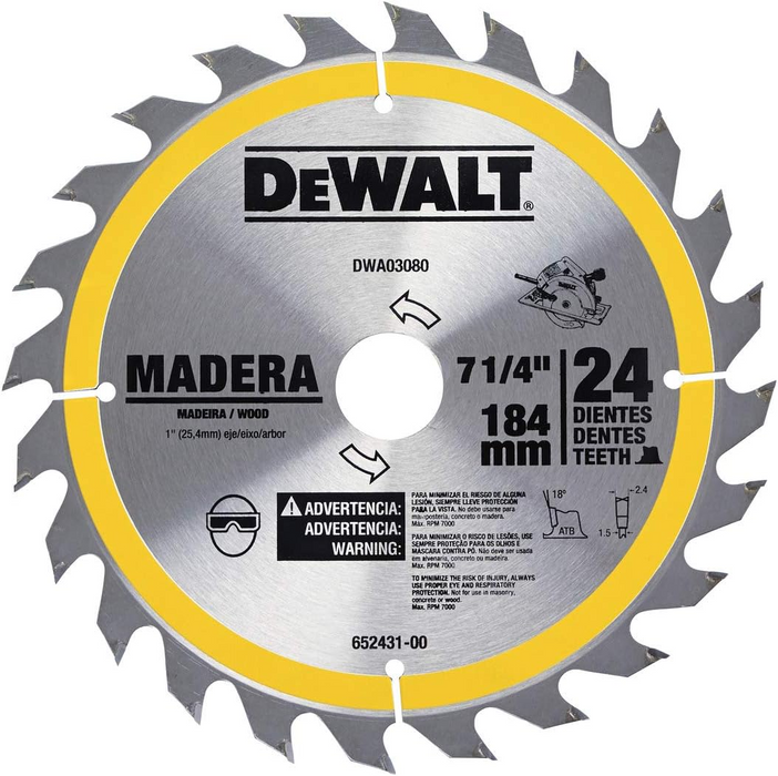 SIERRA CIRCULAR P/MADERA 7 1/4'' X 24T DEWALT DWA03080
