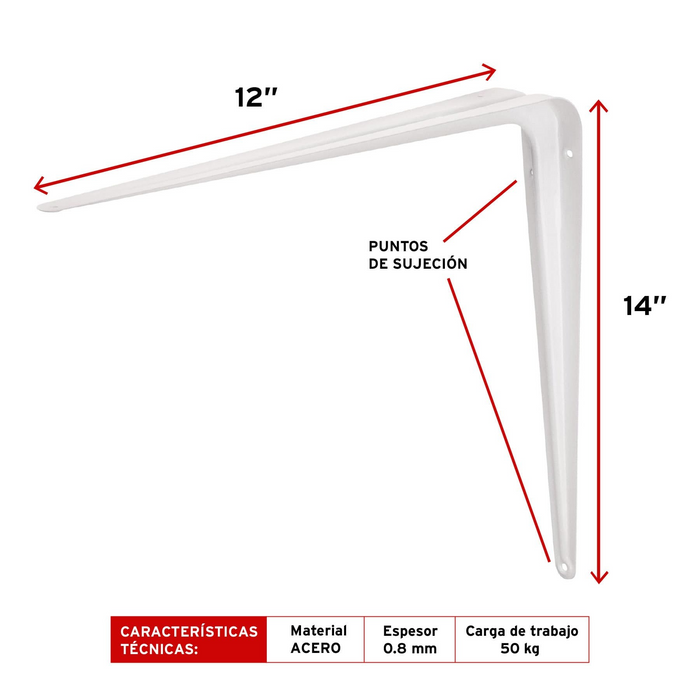 MENSULA 12" X 14", BLANCA, FIERO