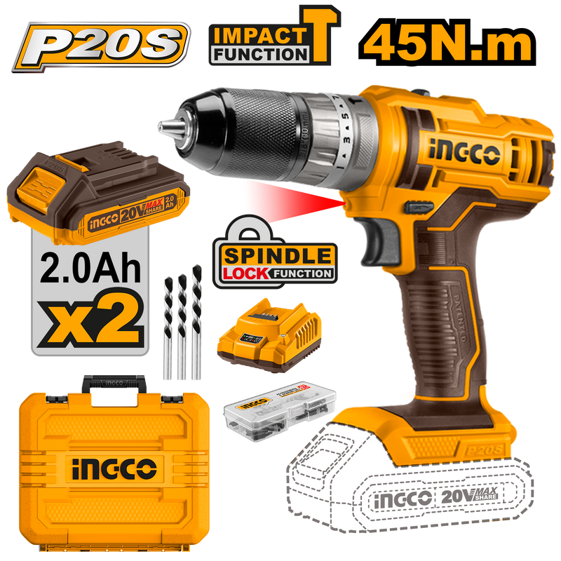ROTOMARTILLO 3/8" 20 V, ESTUCHE, CARGADOR Y 2 BAT. 2.0Ah