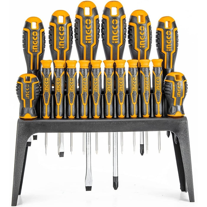 JUEGO DE DESARMADORES, 18 PZAS, CON BASE INGCO