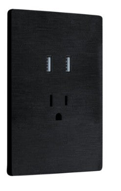 TOMACORRIENTE SENCILLO + PERTO USB DOBLE SANTORINI 127 V / 15 A PLASTICO ABS NEGRO