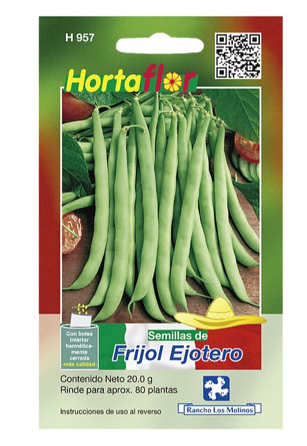 SOBRE DE SEMILLAS DE FRIJOL EJOTERO HORTAFLOR, CONTENIDO DE 20G