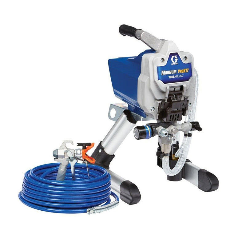 Pulverizador de pintura Graco Magnum PROX17 con manguera azul y pistola pulverizadora