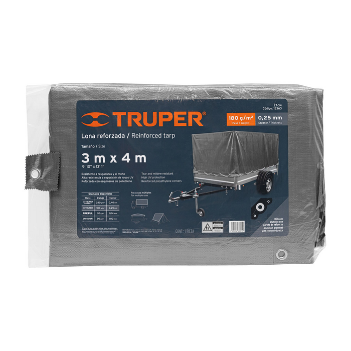 LONA GRIS REFORZADA 3 X 4 M TRUPER