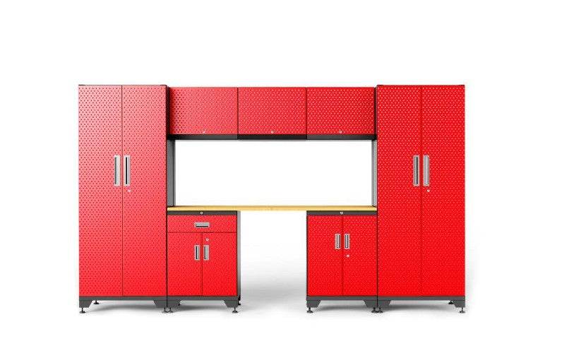 SISTEMA DE GABINETES DE ALMACENAMIENTO PARA GARAJE DE ACERO, 8 PIEZAS, COLOR ROJO