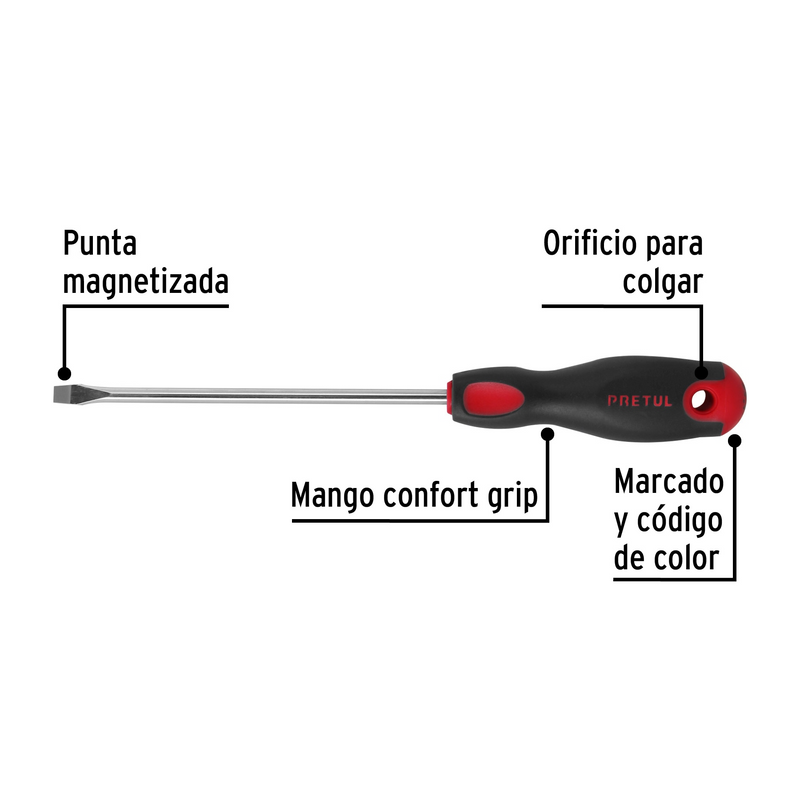 DESARMADOR PLANO, 1/4" X 6", MANGO BIMATERIAL COMFORT GRIP