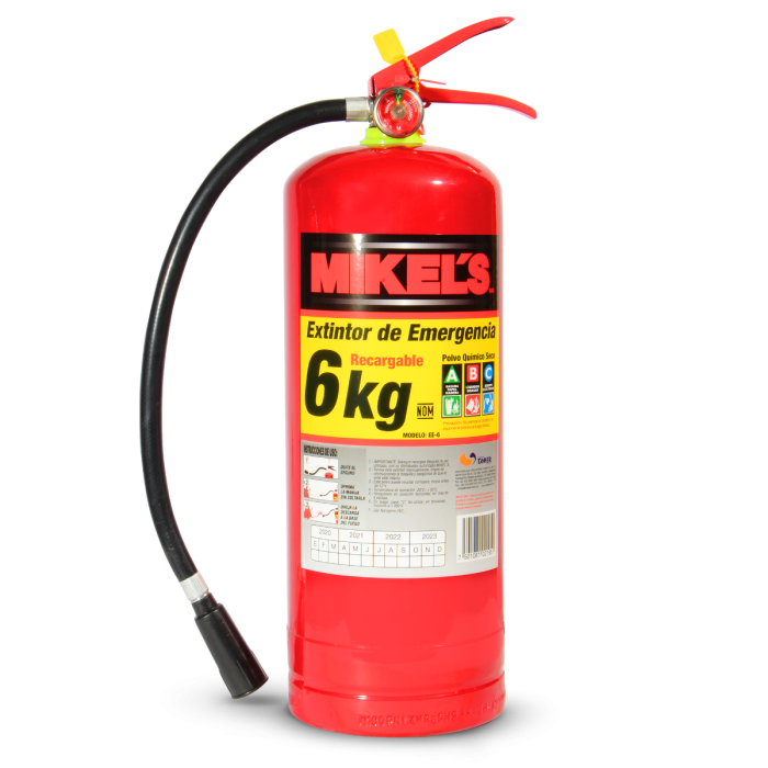 Extintor de emergencia recargable MIKELS rojo con manguera y etiqueta 6 kg