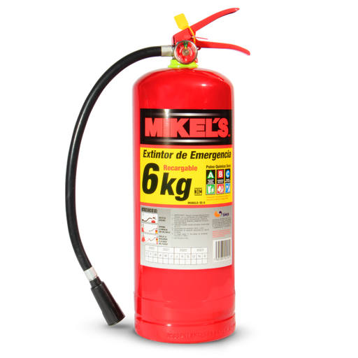Extintor de emergencia recargable MIKELS rojo con manguera y etiqueta 6 kg