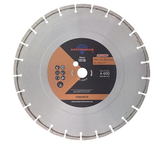 DISCO DE DIAMANTE 14" X 1" SEGMENTADO USO C/AGUA, PARA CORTADORA DE PISO HUM