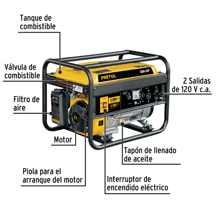 GENERADOR ELECTRICO A GASOLINA 2800W 240-120AC 12DC