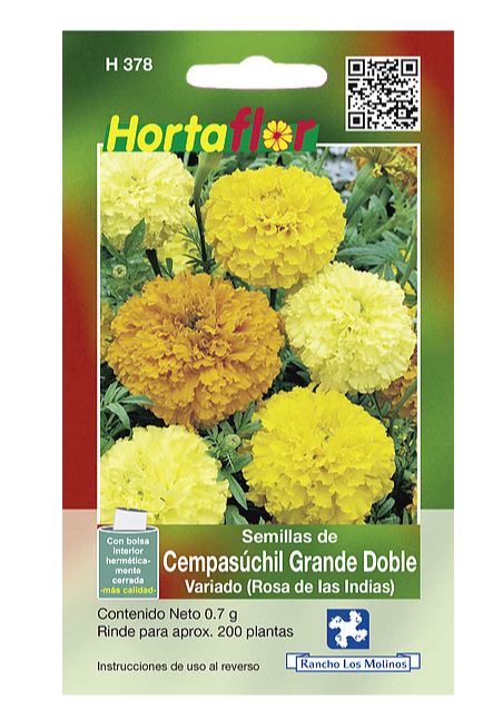 SOBRE DE SEMILLAS DE CEMPASUCHIL GRANDE DOBLE HORTAFLOR, CONTENIDO DE .07G