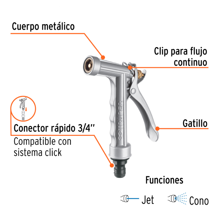 PISTOLA PARA RIEGO TRADICIONAL, METALICA 5" TR